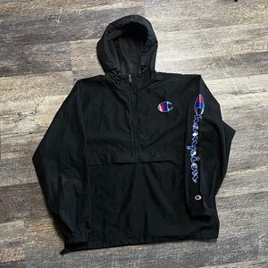 Champion Windbreaker Lightweight Size Large Black Outdoor Track Athleisure